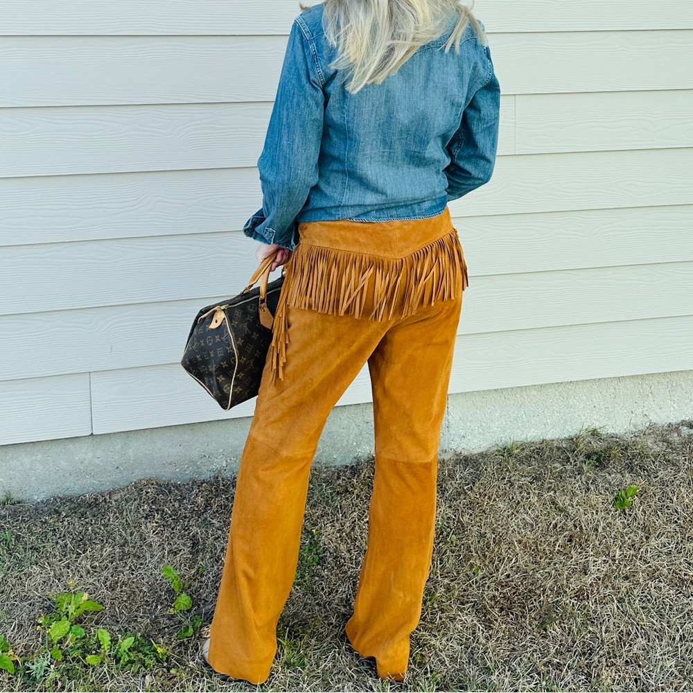 ESCADA Goat Leather Suede Fringe Pants